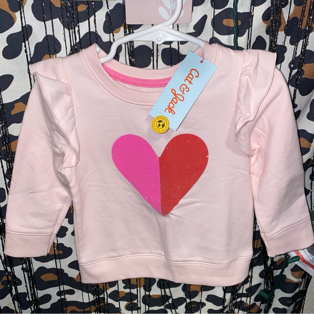 GIRLS PINK CAT & JACK SWEATER WITH GLITTER HEART ON FRONT